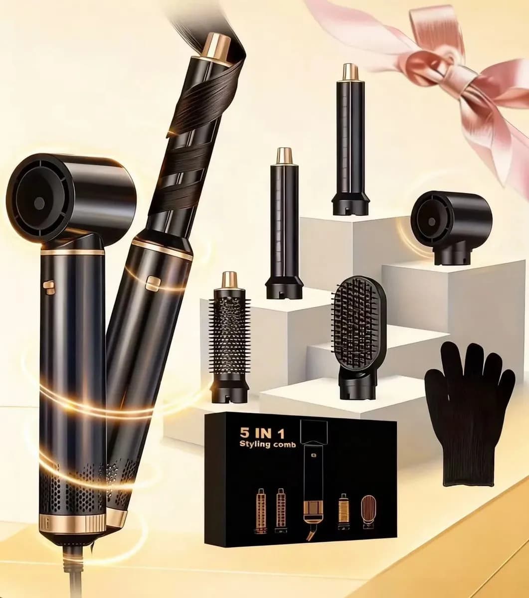 Secadora de cabello 5en1 profesional multifuncional con motor 110000RPM, secador de pelo con iones negativos, temperatura inteligente, cepillo rizador, bajo ruido, cable giratorio360°y diseño elegante