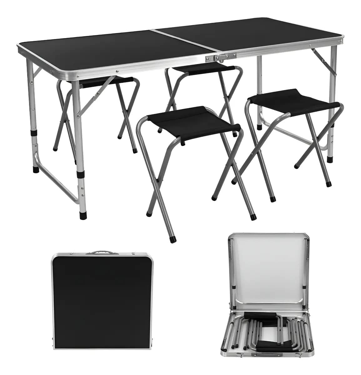 Mesa Plegable Portafolio Cuory Negra 4 Bancos Acero/Plástico Jardín 120cm