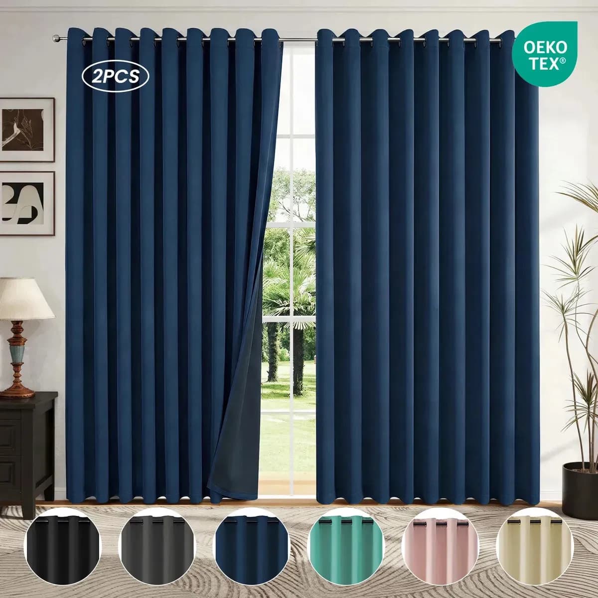 Nanwei Cortinas Largas Blackout Para Recamara Sala Elegantes 280x240cm 2 Paneles Aislamiento Térmico Y Reducción De Ruido Tela Impermeable Azul