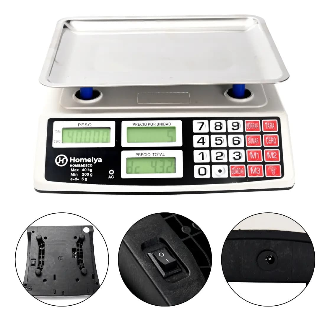 Báscula Comercial Digital Con Funda Para Negocios Max 40 Kg Negro