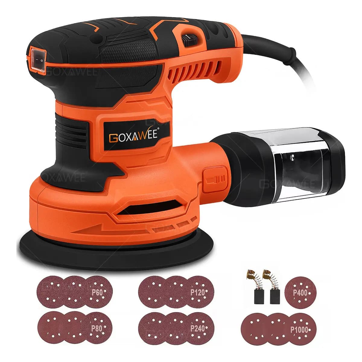 Goxawee® Lijadora Orbital 6 Velocidades, Lijadora De Palma Con 16 Hojas De Lija, Ideal Para Carpintería Y LijadoCalibradora Madera Electrica De 14000 Rpm Con