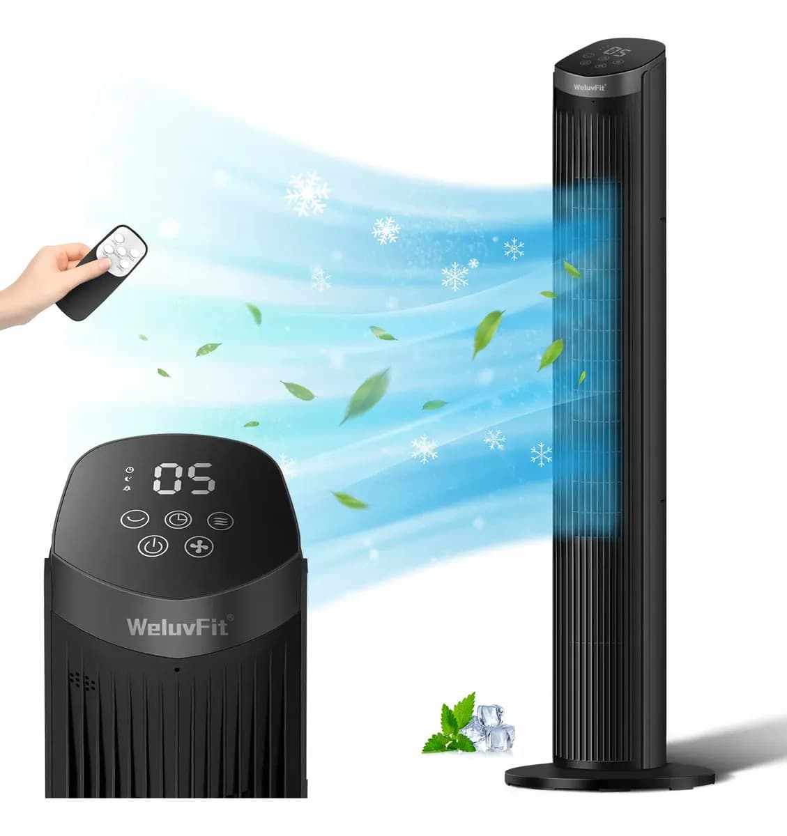 Ventilador de Torre WeluvFit S0126GR Con Control Remoto, 5 Velocidades y Temporizador de 12 Horas
