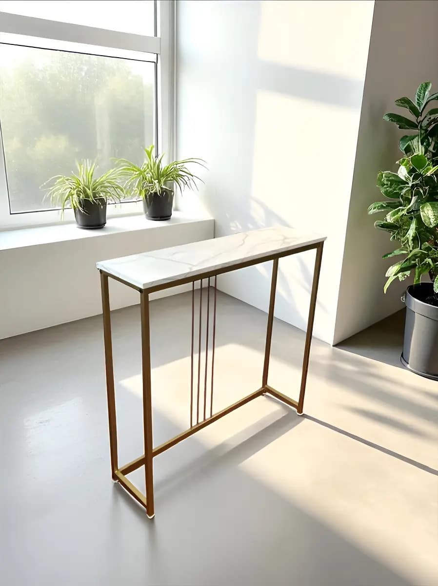 Credenza | Bufetera | Recibidor H85 X 25 Cm X 100 Cm Dorado-marmol Bco