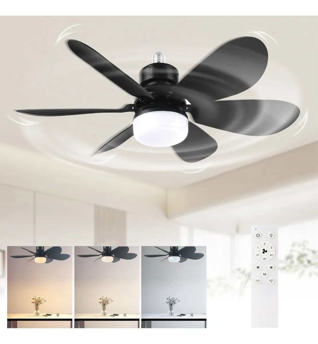DGO ventiladores de techo lampara luz led con control remoto 6 aspas negro E26 E27 base de tornillo regulable 3 velocidad ajustable Cronometrado Silencioso