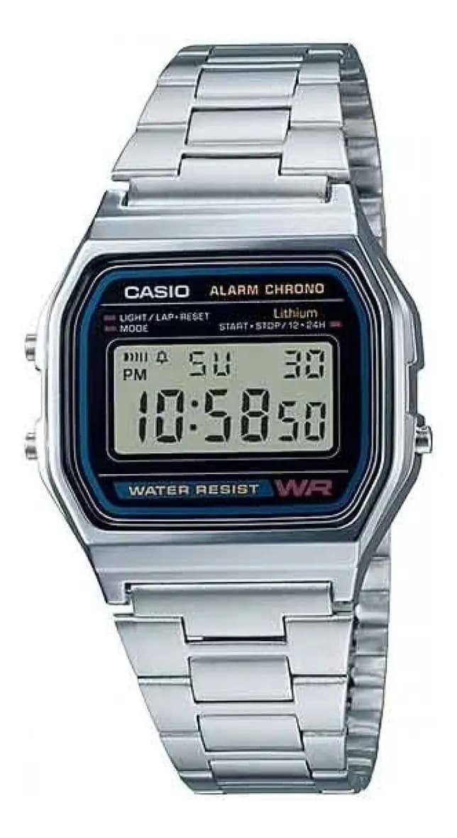 Reloj Casio Digital Clásico A158WA-1 con Correa de Acero Inoxidable Plateado