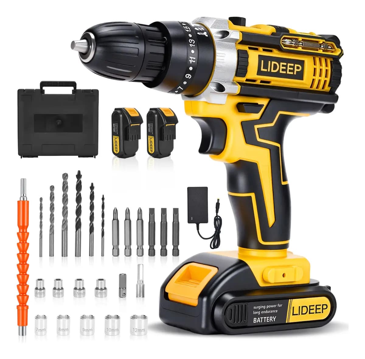 Taladro Rotomartillo Inalámbrico 3 en 1 Destornillador Atornillador Percutor Lideep 3/8 2 Baterías de Alta Capacidad Portátil Perfora y Atornillar en Ladrillo Metal y Madera