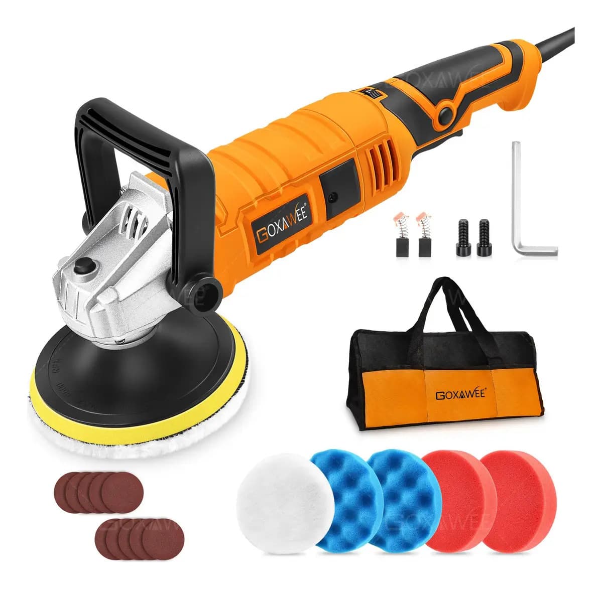 Goxawee® Pulidora Para Autos Motocicleta Herramientas eléctricas Lijado, Desbaste y Pulido 6inch 1400w 3600rpm Kit de detallado completo con almohadillas, almohadilla