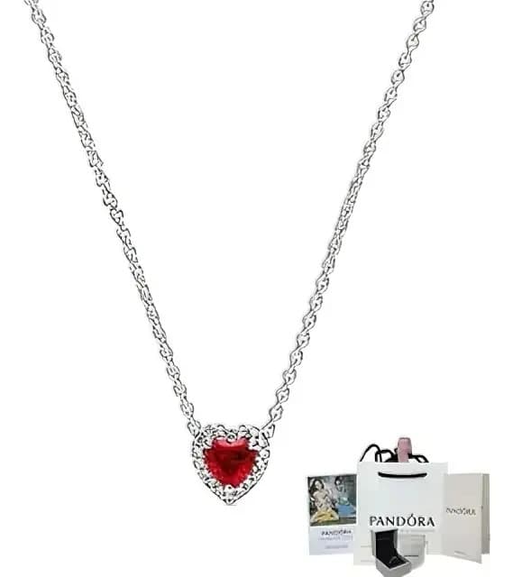 Collar Pandora Corazón Reluciente de Plata con Cuarzo