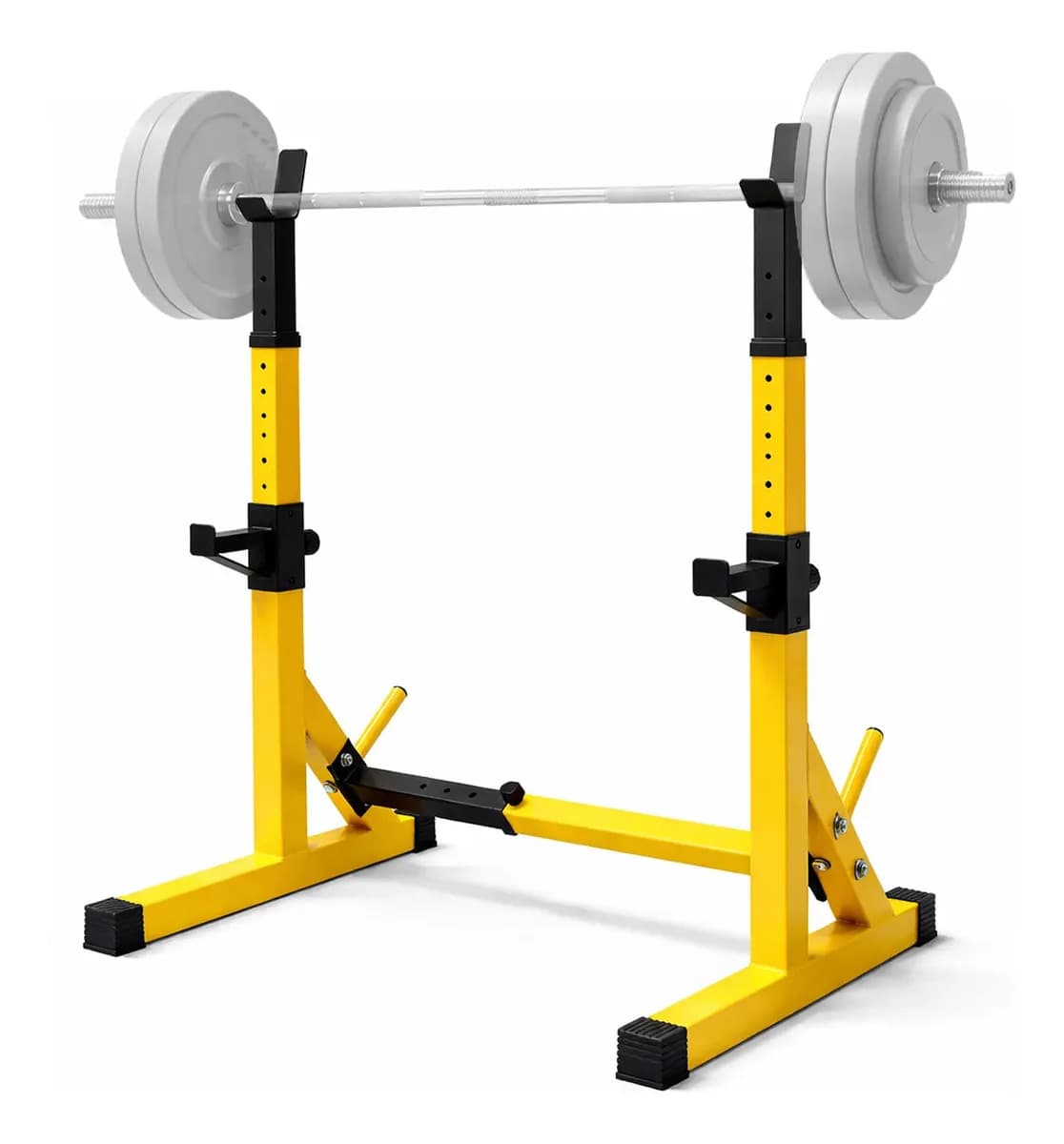 Estacion de Sentadilla Libre 250 kg Ajustable Soporte para Barra con 8 Niveles de Altura y Apertura Regulable Rack Independiente de Acero con Goma Antiderrapante Uso Rudo