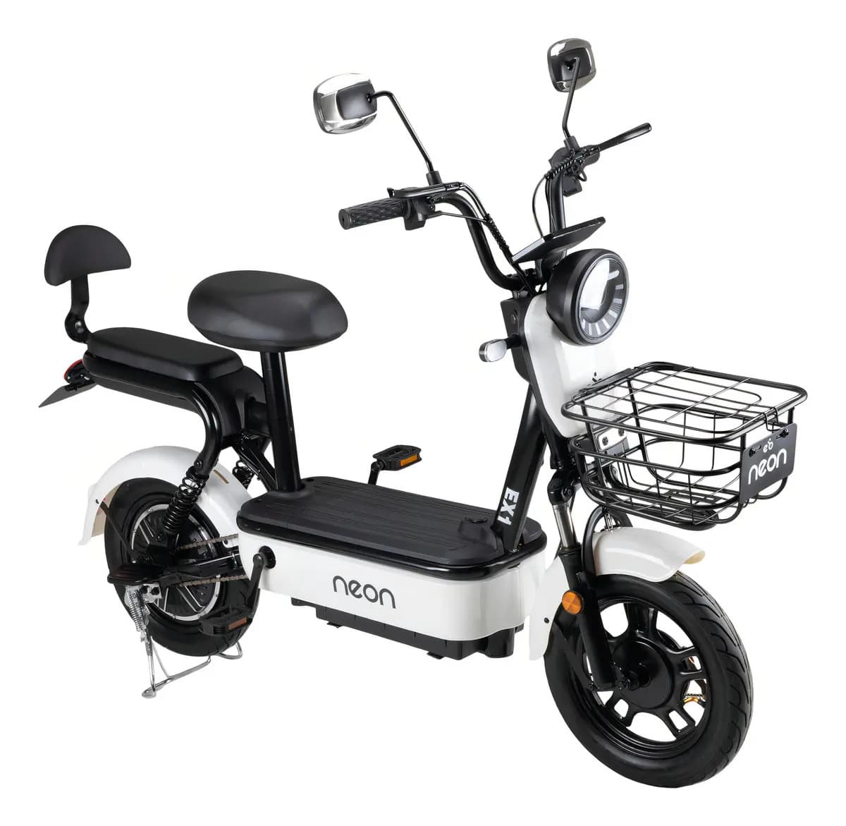 Bicicleta Eléctrica Motobici R14 Neon EX-1R Frenos de Tambor Velocidad 0-33 km/h Cuadro de Acero Motor 350W Blanco y Negro