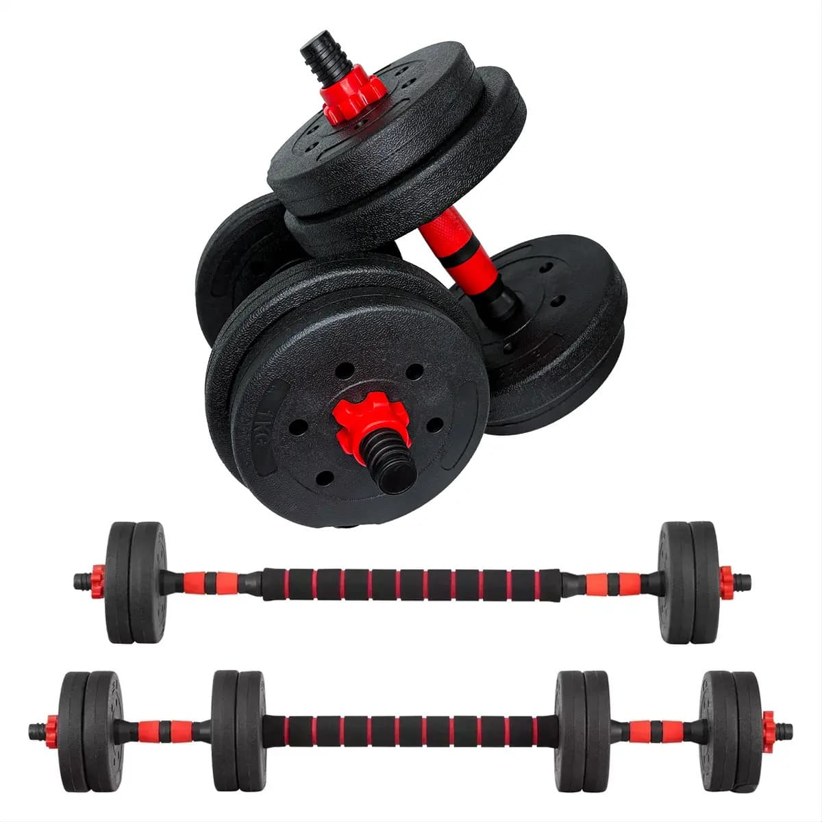 Kit Pesas Mancuernas Ajustables 10 Kg Lincky Con Barra Recta Discos Y Seguros Para Ejercicio Gym Casa