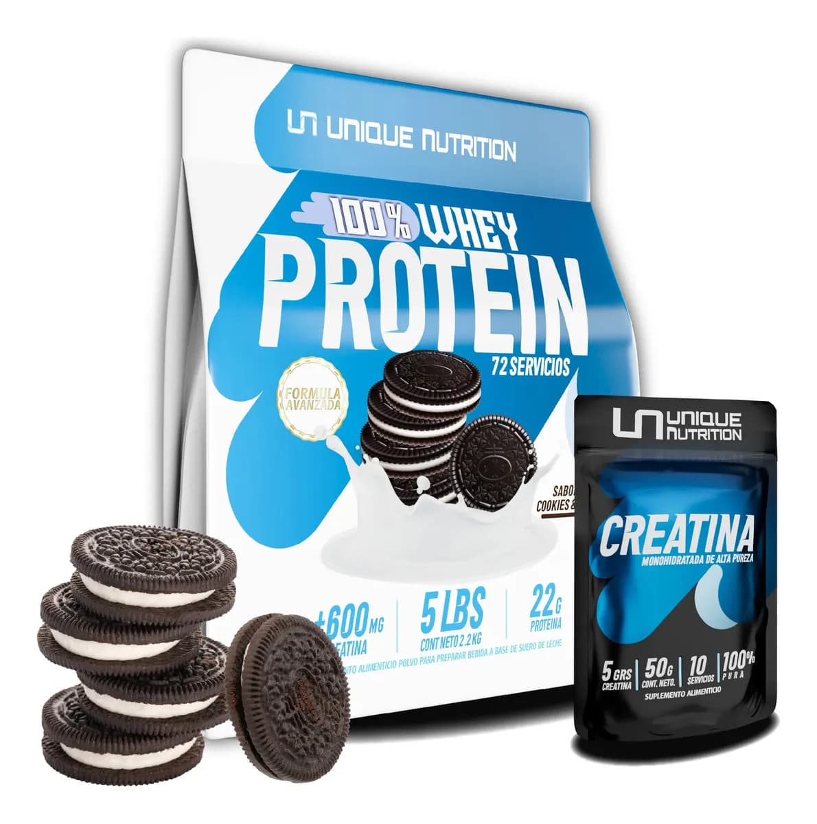 Proteina 100% Whey 2.2 Kg Adicionada Con Creatina Unique Sabor Cookies