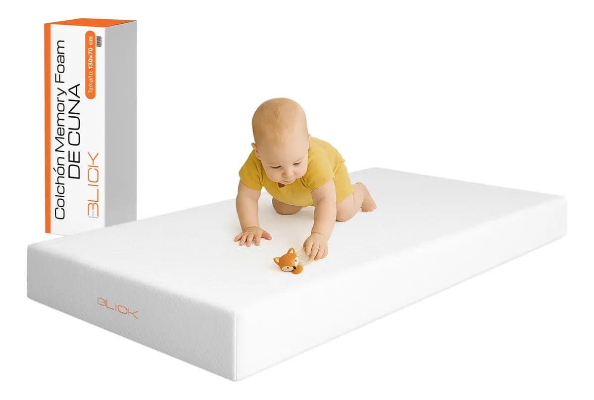Colchon De Cuna Memory Foam 130 X 70 x 15 Cm Mediano Hipoalergénico Antibacterial 25 Kg Caja Blick Color Blanco